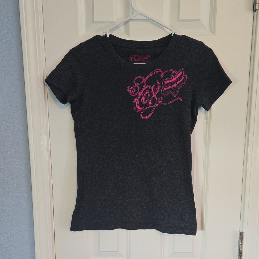 Fox Women's Charcoal and Pink Short Sleeve Tee